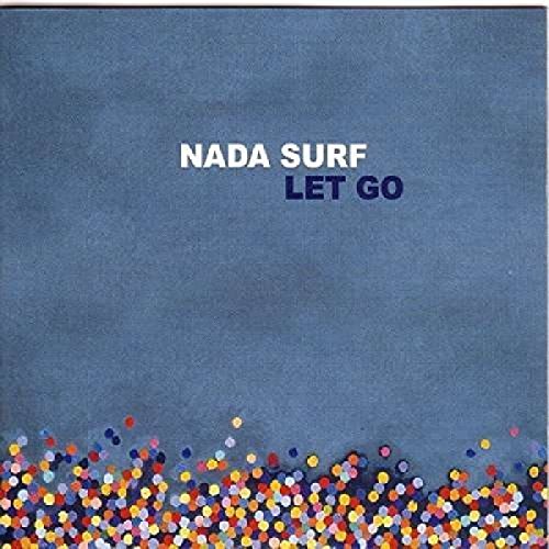 Blue vinyl album cover with multicolored dots at the bottom, featuring "Nada Surf Let Go".