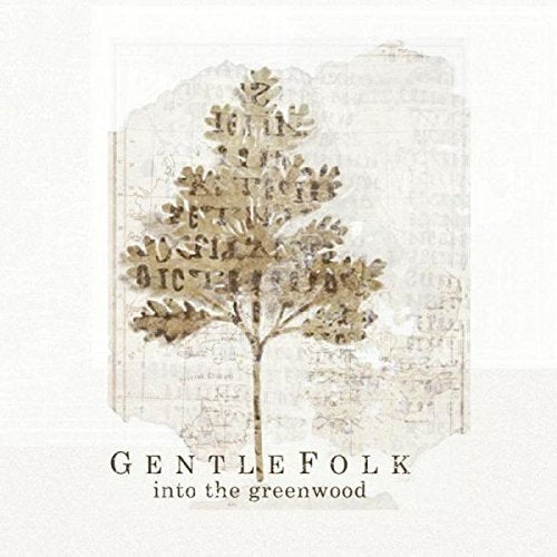 "Album cover with a tree made of text on a beige background."