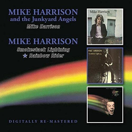 "CD cover with three album covers and a rainbow, featuring Mike Harrison."
