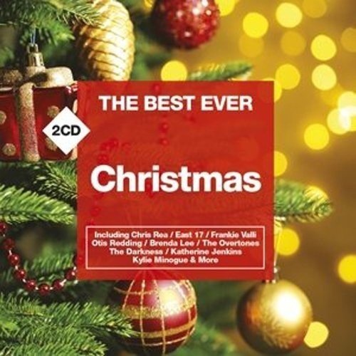 Red Christmas CD cover with white text, surrounded by Christmas tree ornaments and lights.