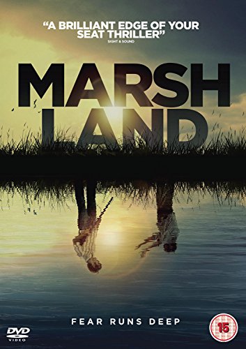 DVD cover for "Marshland" with title text over a marshy landscape at sunset.