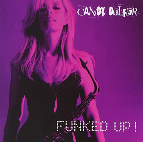 Album cover with Candy Dulfer holding a saxophone, purple background and text.