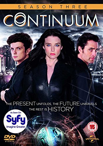 "Continuum Season 3 DVD cover featuring three main characters against a cityscape background."