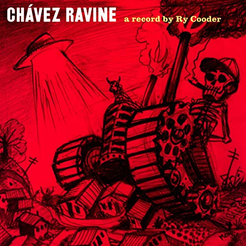 Red album cover with black illustration of bulldozer amidst destruction and a smoking skeleton.