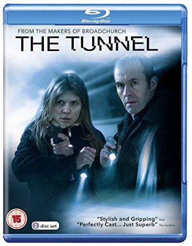 Blu-ray case for "The Tunnel" with a man and woman holding flashlights.