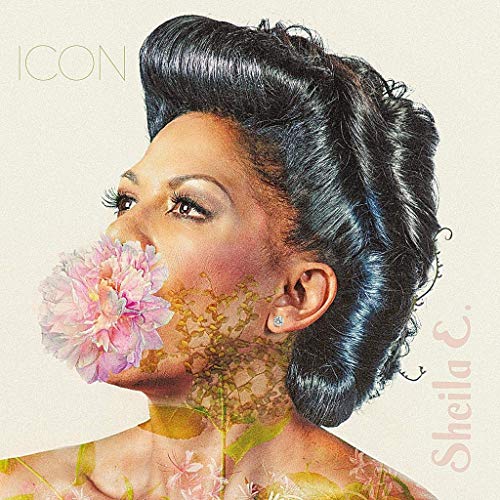 Album cover of Sheila E.'s 'Icon' featuring a woman with a flower in her mouth.
