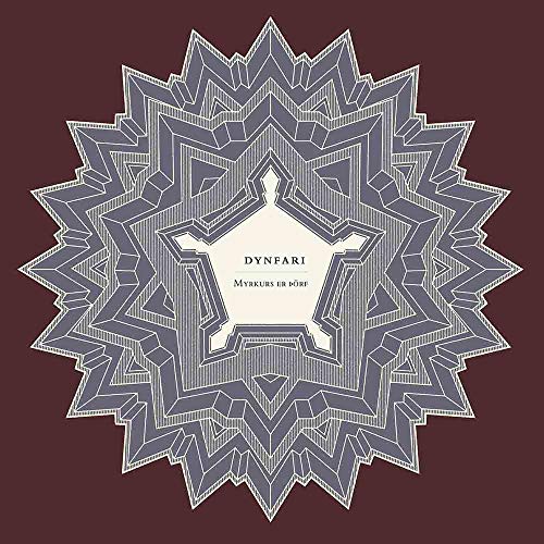 A maroon album cover with a geometric star design and text "Dynfari" in the center.