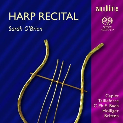 CD cover with blue and purple background, featuring a gold harp illustration.