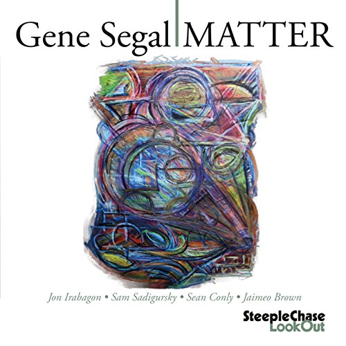 "Album cover with abstract, multicolored drawing and text on a white background."