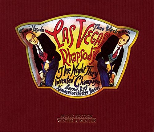 "CD cover with cartoon men in suits on maroon background."