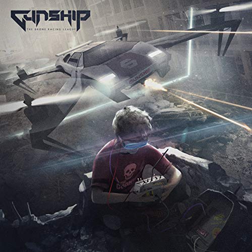 Vinyl record cover featuring a man and a futuristic drone in a dark environment.