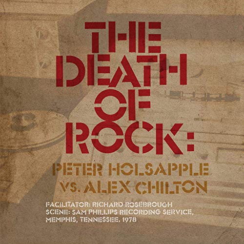 "The Death of Rock" vinyl album cover with red and brown text on sepia background.