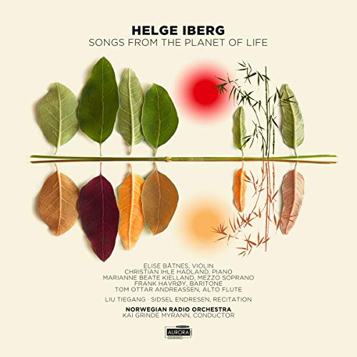 "Album cover with leaves and text on beige background, featuring 'Helge Iberg' and artist names."