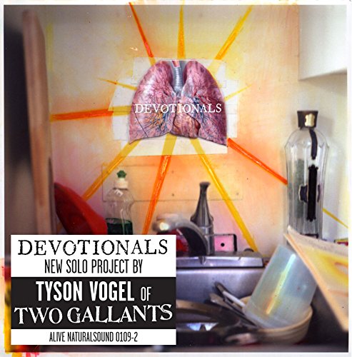 "Cluttered kitchen sink area with 'DEVOTIONALS' text over an image of lungs on the wall."