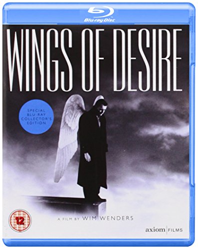 "Wings of Desire" Blu-ray case featuring an angel in a black coat with white wings.