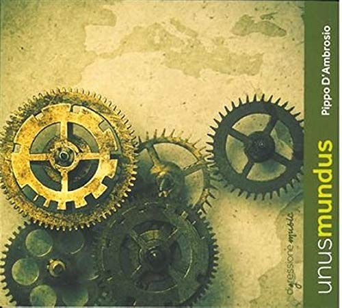 "CD cover featuring interlocking gears on a textured, yellowish background with green border."