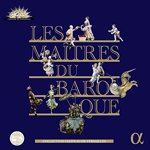 "Blue CD cover with gold text and figurines, 'LES MAITRES DU BAROQUE' title."
