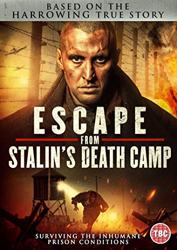 DVD cover for "Escape From Stalin's Death Camp" showing a man and prison camp scene.