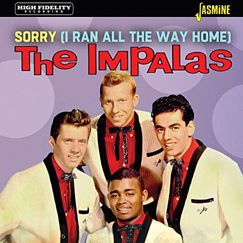 "Album cover featuring The Impalas, a group of four men in matching white suits."