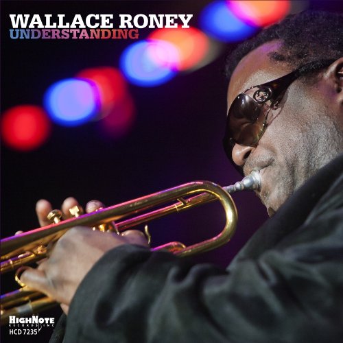 "Jazz musician in sunglasses playing trumpet, blurred stage lights in the background."