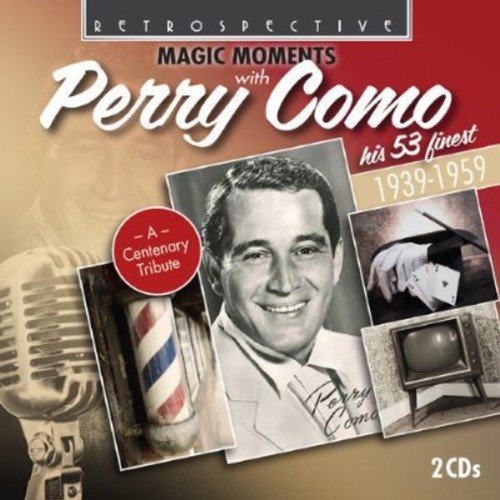 "Perry Como CD cover featuring collage of black and white photos and red gradient background."