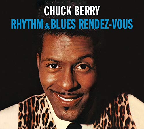 Chuck Berry's album cover featuring his portrait, wearing a leopard-print vest, against a black background.