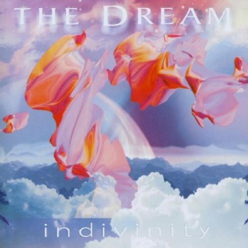 Album cover with abstract pink and orange shapes floating above cloudy sky.