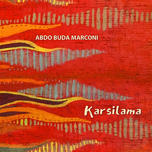 "Red, yellow, and blue abstract CD cover with 'Abdo Buda Marconi - Karsilama' text."