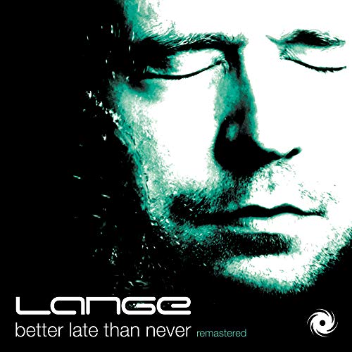 Album cover with a man's face in teal and white on a black background.