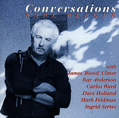 Blue-tinted CD cover featuring Karl Berger with text "Conversations" and names listed.