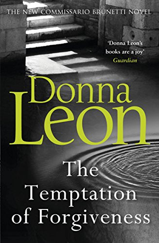 Book cover of "The Temptation of Forgiveness" by Donna Leon, featuring a black and white staircase.