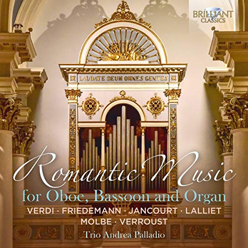"CD cover featuring ornate pipe organ and text 'Romantic Music for Oboe, Bassoon and Organ'."