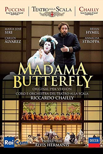 DVD cover for "Madama Butterfly" opera featuring a man and woman on a balcony.