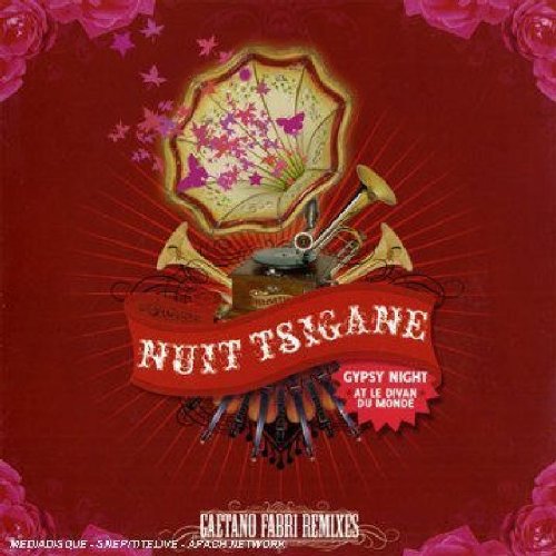 Red album cover with gramophone, trumpet, and floral designs, featuring "Nuit Tsigane" text prominently.