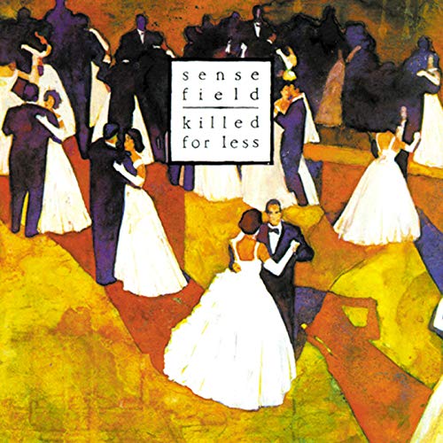"Album cover art: couples dancing, with 'sense field killed for less' text overlay."