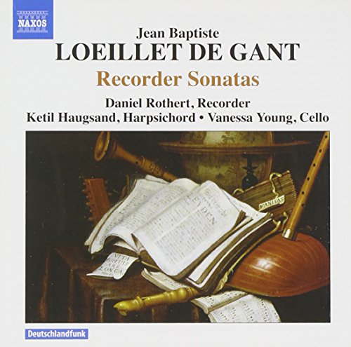 "CD cover with image of recorder, sheet music, and other musical instruments on a table."