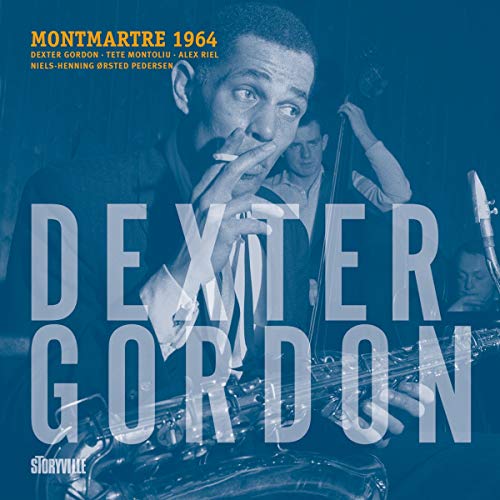 Blue-toned album cover with Dexter Gordon playing saxophone and large text overlay.