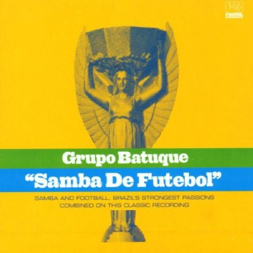 The album cover is yellow with a blue-toned illustration of a woman holding a trophy.