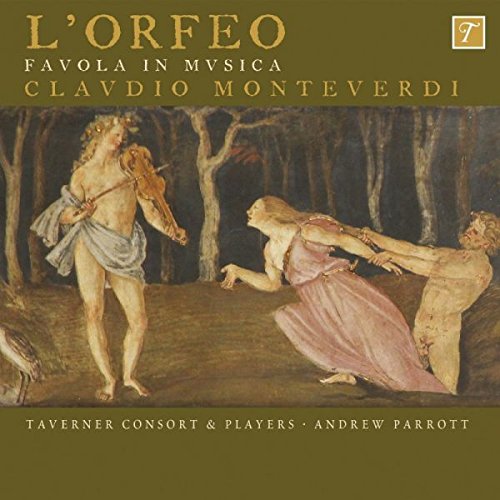 "CD cover with Renaissance painting of Orpheus and two women in a forest."