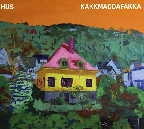 "Album cover art featuring a yellow house with a pink roof in a green landscape."
