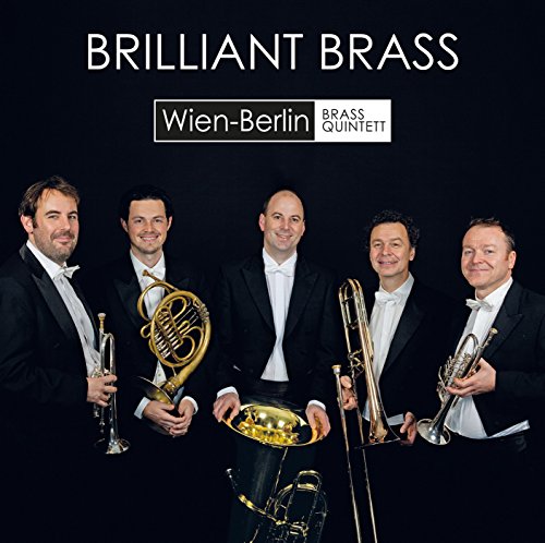 "CD cover featuring five men in tuxedos holding brass instruments against a black background."