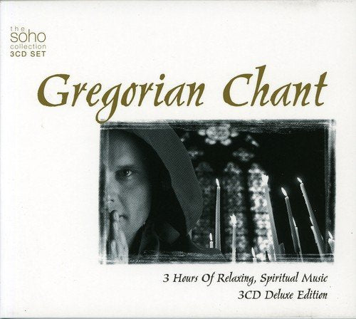 "CD cover with a monk holding a candle, green-toned image, white background."
