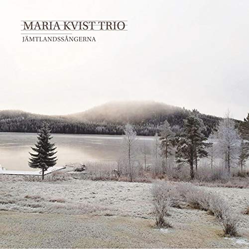 "Album cover with a serene winter landscape and misty mountains in the background."