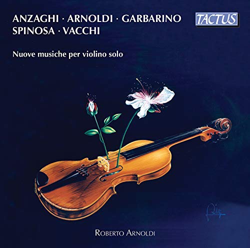 "CD cover featuring a violin with a white flower and dark blue background."