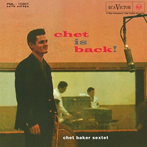 Vinyl album cover with Chet Baker standing in a recording studio.