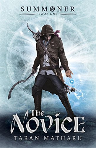 "Book cover featuring a hooded figure with a bow and glowing hand against a blue background."