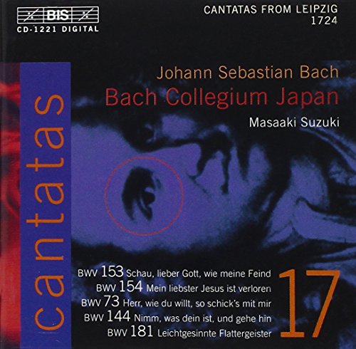 "CD cover with blue-toned image, text 'Cantatas 17' and 'Bach Collegium Japan'."