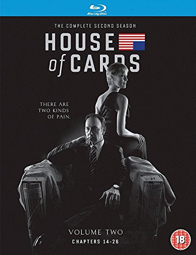 "Blu-ray cover of 'House of Cards' Season 2, featuring a man and woman."