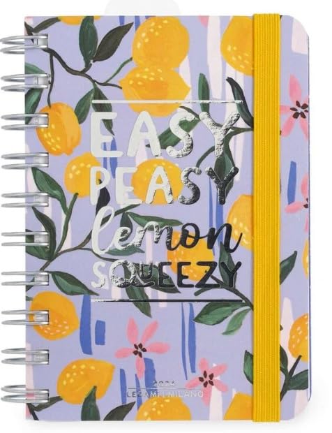 Legami - Small Spiral Daily Diary, 12 Months, from January 2024 to December 2024, Folding Planner 2024/2025, Elastic Closure, Final Pocket, Address Book, 8.5x13 cm, Lemon Theme