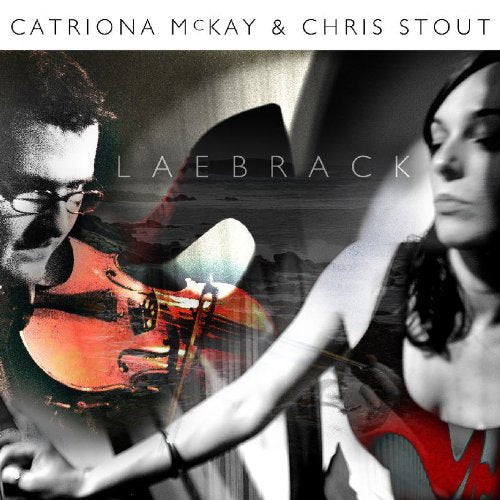 "Album cover featuring a man and woman, with a violin in monochrome and color."
